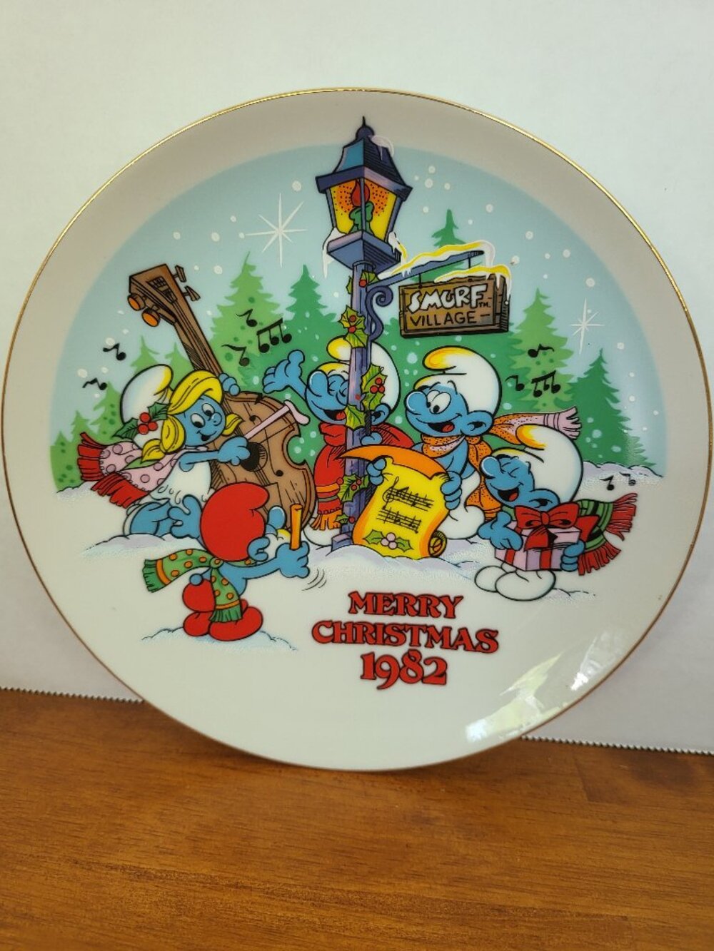 1982 Smurfs Merry Christmas Collectible Plate 7" Round Wallace Berrie & Co VTG